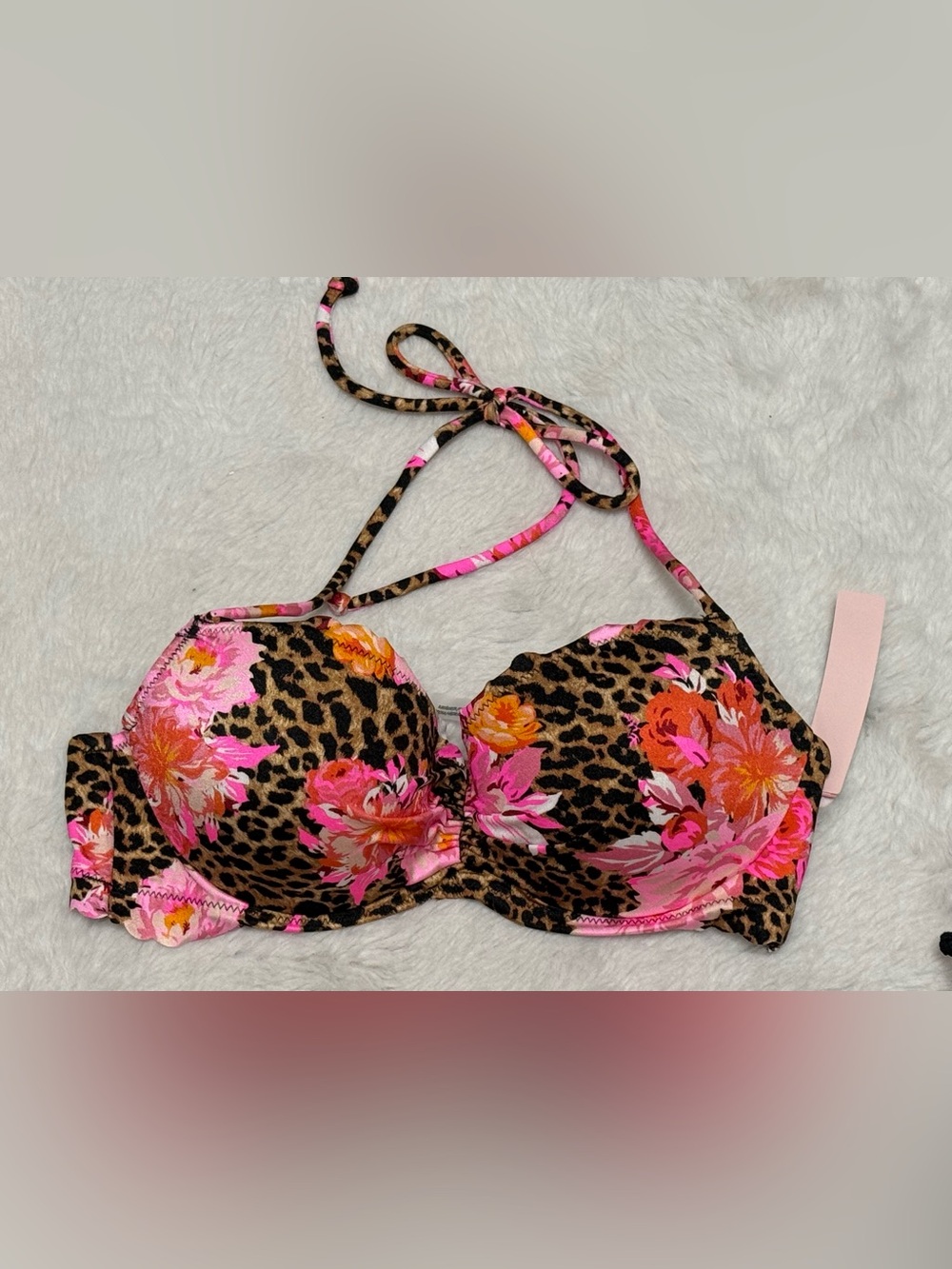 Leopard Floral Tie-Side Bikini Set in Pink with matching Towel - Picture 6 of 9